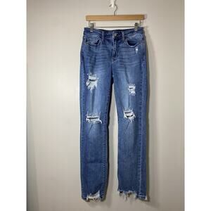 Judy Blue Straight Fit Jeans Womens Medium Wash Distressed Stretch Denim Sz 7/28